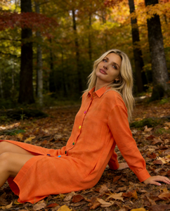 Chemise décontractée à manches longues en tricot mélangé orange pour femme, col chemise, boutons arc-en-ciel 7 couleurs, coupe régulière, séchage rapide - Product Image 6