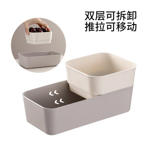 Double Layer Drain Basket Square <b>Stackable</b> Fruit Snack <b>Storage</b> <b>Box</b> With Peel Tray For Living Room Kitchen Use - Product Image 5