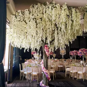 Árvore de flores de glicínias de seda artificial personalizada feita à mão grande árvore de flores brancas para decoração de casamento árvore de glicínias artificial