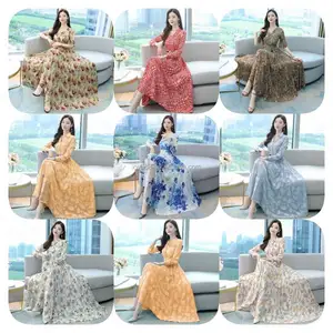 Wholesale stock high quality 2022 spring summer new frilly lace used dress women's cut label used dress stock wholesale