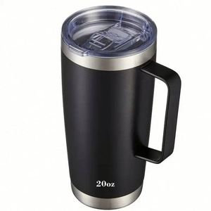Nouvelle conception, tasse à café réutilisable en acier inoxydable à double paroi, isotherme, 20 oz, avec poignée, pour les fêtes, écologique - Product Image 1