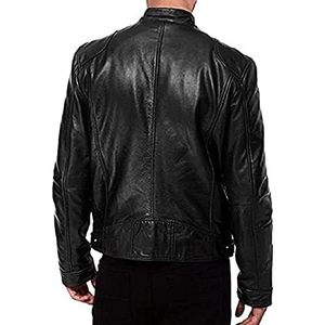 Veste en cuir noir pour homme, style Cafe Racer, moto, en véritable peau d'agneau, col montant, automne - Product Image 1