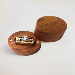 Laser Engraved LOGO Jewelry <b>Holder</b> Walnut Wood Oval <b>Ring</b> Box for Wedding <b>Engagement</b> - Product Image 3