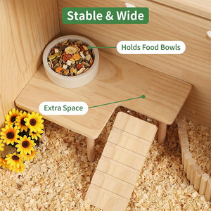 Plataforma de madera de dos pisos para hámster con escaleras y escondite, muebles para mascotas de interior para hámsteres pequeños, juego multifuncional - Product Image 4