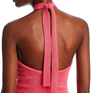 Vestido de punto casual mini para mujer, con cuello halter, espalda descubierta y diseño de corte para playa, color liso - Product Image 6