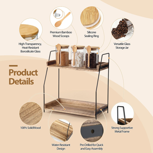 2 Tier Wooden <b>Rack</b> for Kitchen Kitchen Wooden <b>Rack</b> for Spice <b>Rack</b> <b>Wire</b> E Vanity Organizer Wooden Bathroom Shelf Organizer - Product Image 2