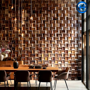 Mosaïque <span class=keywords><strong>en</strong></span> <span class=keywords><strong>bois</strong></span> massif à effet 3D contemporain, revêtement mural écologique à motif ondulé <span class=keywords><strong>en</strong></span> relief pour villa - Product Image 6