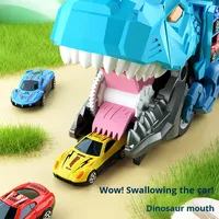 Camion de dinosaures transformable, circuit de course Triceratops, 6 voitures en plastique moulées sous pression, jouet transporteur, à friction, 1:64