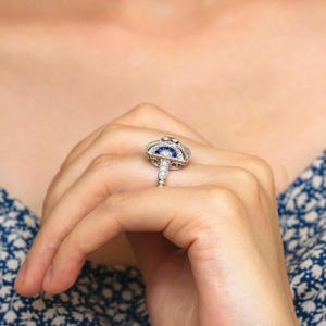 Bague de cocktail géométrique T0754 en argent 925 avec cristaux et strass sertis pavé, bague de fiançailles pour femme - Product Image 5