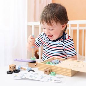 Boys Tools <b>Set</b> Stem Blocks Learning Pretend Play Construction Assemble Disassemble Wooden <b>Screw</b> Tool Kit for Kids - Product Image 4