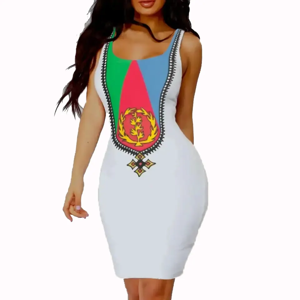 도매 에티오피아 드레스 Habesha Kemis Rastafarian 드레스 섹시한 Bodycon 민소매 스타일 에티오피아 의류 플러스 크기 POD