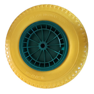 Roue pleine en mousse PU sans air 4.80/4.00-8 avec roulement à billes, jaune, pour chariot à main, bande de roulement ferme, capacité de charge 180 kg - Product Image 2