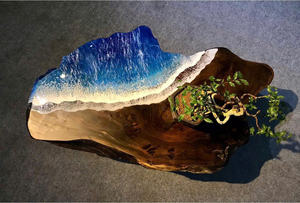 3D Ocean Wave Epoxy Resin Coffee <b>Table</b> Blue Sea Beach Style Live Edge Walnut <b>Wood</b> <b>Side</b> <b>Table</b> OEM Design Contact Us - Product Image 4