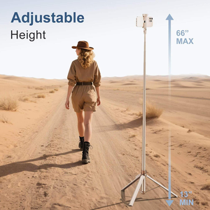 Perche à selfie 1,68 m tout-en-un avec trépied à ouverture automatique, télécommande rechargeable, tige télescopique en alliage d'aluminium pour selfies en extérieur - Product Image 5