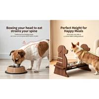 Mangeoire surélevée pour chien à hauteur réglable, support pour gamelle de chien, 2 distributeurs de nourriture amovibles en bois