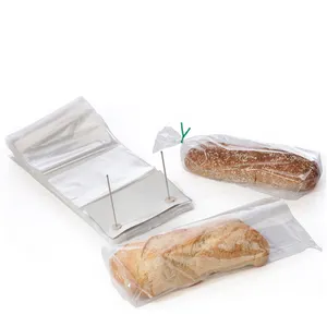 Custom Logo Printed Clear Bag Transparent Toast Plastic Wicket Bakery Bread Packaging Bag Ldpe Material Gusset Heat Seal Handle