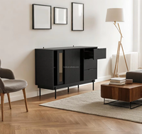 Buffet moderne en bois noir à 3 tiroirs, grande capacité, meuble de rangement peu encombrant pour salon, chambre, hôtel, appartement