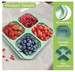 Fiambrera ligera de 4 compartimentos para preparación de comidas, contenedores apilables para niños y adultos, tenedor, paja de trigo, almacenamiento de aperitivos para uso en la cocina - Product Image 4