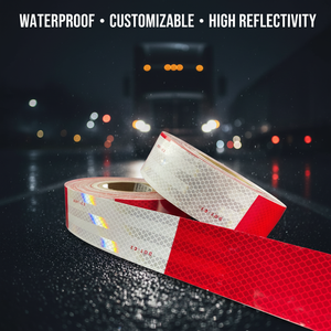 Nastro Riflettente Autoadesivo Microprismatico Rosso-Bianco DOT-c2 Materiale Retroriflettente per Sicurezza Stradale dei Veicoli - Product Image 1