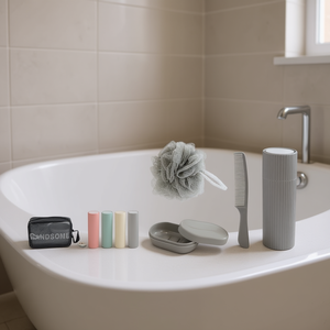 Set de artículos de aseo de 5 piezas, kit de baño de viaje con jabonera, peine, esponja de ducha y soporte para cepillo de dientes - Product Image 2
