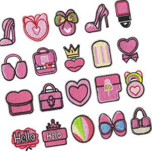 Cute Embroidered Girl <strong>Pink</strong> Sunglass Lipstick Bag High-heeled Shoes Bikini Hello Patch for Jacket Bag <strong>Dress</strong> - Product Image 1