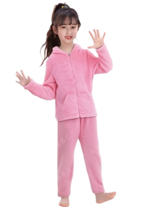 Te221r 2 Pigiama in pile da donna con cappuccio e cerniera, lunghezza intera, tinta unita, set casual per dormire, manica lunga, abbigliamento invernale - Product Image 1