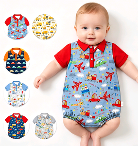 RTS Boutique Newborn Toddler Clothes Cute Transportation Truck Plane Baby Romper with Snap Buttons Brother Baby Boys Polo Romper - Product Image 1