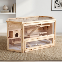 SDHC001 Maison pour animaux de compagnie multifonctionnelle en bois naturel, écologique, respirante et durable, pour hamster, cochon d'Inde, utilisation intérieure/extérieure