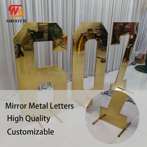 Décoration d'événement de mariage lisse chapiteau géant en or miroir en acier inoxydable lettres chiffres support - Product Image 2