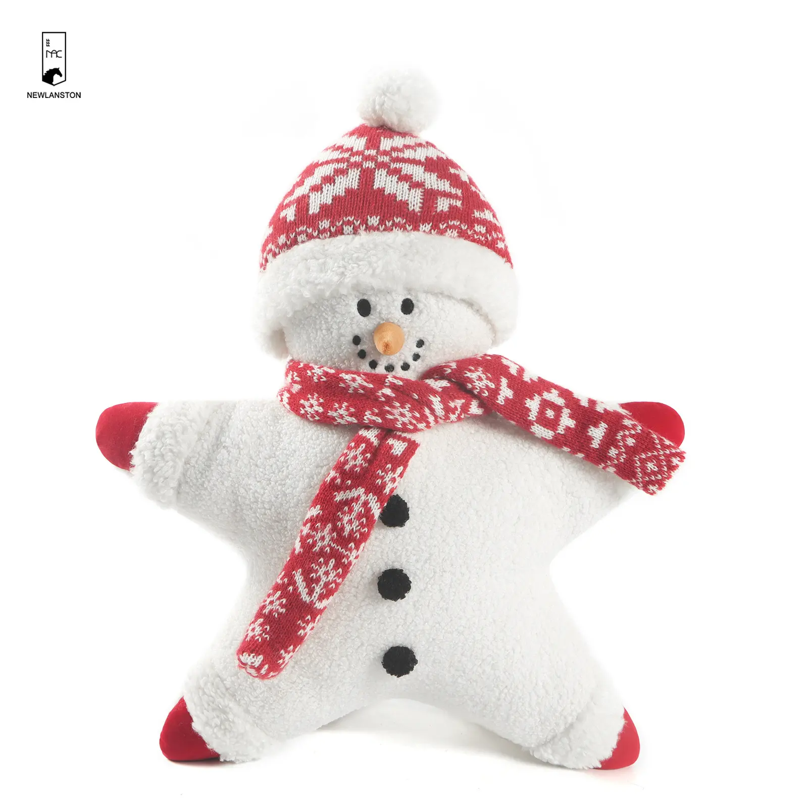 Christmas Holiday Decor Star Shaped White Snowman with Scarf Hat Ultra Soft Plush Cushion Pillow for Home Sofa
