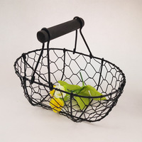 Golfvormige metalen draadmand met natuurlijke houten handvat, modern, milieuvriendelijk, huishoudelijk, voor fruit, groenten, snacks, opbergmand, cadeau mand