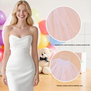 Peigne à cheveux de mariée avec voile, broderie de perles et strass, double couche, pour enterrement de vie de jeune fille, fête de mariage, accessoires de douche nuptiale - Product Image 3