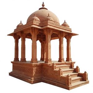 Gazebo Tradicional Indio de Piedra Roja Tallado a Mano, Modelo Royal Chatri, para Proyectos de Paisajismo - Product Image 2