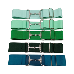 Glitter warna berkilau Logo ukiran gratis 1.5 inci 4cm lebar elastis kuda berlian imitasi sabuk kait tanpa MOQ produk kuda - Product Image 4