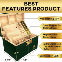 Conteneur de stockage verrouillable anti-odeur sans plateau roulant Boîte en bois pour herbes et accessoires Grande boîte de rangement Boîte de rangement en bois