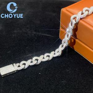 Factory Price 925 Sterling Silver 10MM <b>Infinity</b> Moissanite Cuban Link Bracelet Iced Out Jewelry for Men Pass Diamond Test GRA - Product Image 5