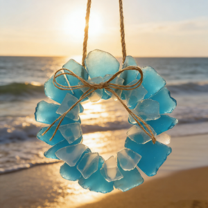 Envío Directo: Corona de Flores de Vidrio Marino, Hecha a Mano, con Acabado Arenado, Estilo Bohemio Moderno Minimalista, para Decoración de Ventanas y Balcones - Product Image 4
