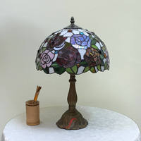 Lampe de chevet en verre artisanal empilé style vitrail, éclairage d'angle de lecture vintage à LED pour bureau et table