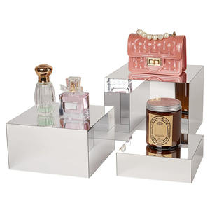 Set di 3 alzate per Buffet in acrilico <span class=keywords><strong>argento</strong></span> a 5 lati <span class=keywords><strong>argento</strong></span> <span class=keywords><strong>specchiato</strong></span> acrilico cibo cubetti torta Cupcake cibo acrilico espositore in acrilico - Product Image 6