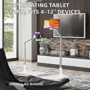 Flexible 360 Degree Rotating Adjustable Height <b>Tablet</b> Floor <b>Stand</b> Heavy Duty ABS Sturdy Base Compatible 4-11 Inch <b>Tablets</b> - Product Image 5