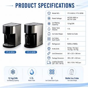 Machine à glaçons électrique de comptoir en plastique de 12 kg/24h avec réservoir d'eau de 1,0 L, 9 glaçons par cycle pour la maison et le bureau - Product Image 3