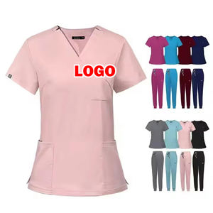 Tenues d'infirmière unisexes à col en V avec logo personnalisé, ensembles de blouses en spandex et polyester, pantalons de jogging pour les médecins, les infirmières, les dentistes, l'hôpital - Product Image 1
