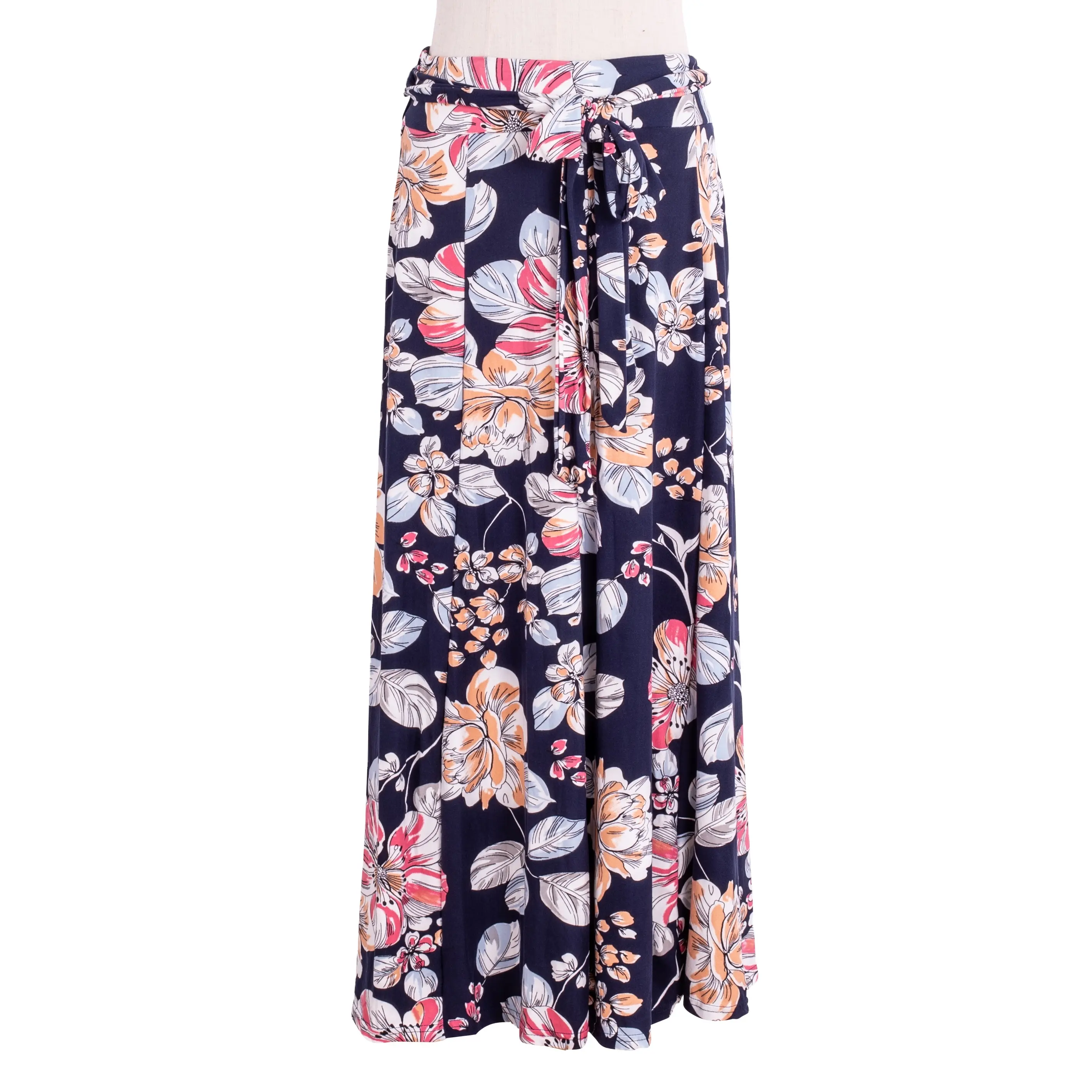 Spring hot-selling European and American ladies print elegant casual drawstring long skirt