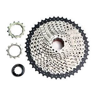 Cassette de <span class=keywords><strong>vélo</strong></span> 12 <span class=keywords><strong>vitesses</strong></span> en acier usiné CNC avec finition nickelée, 11-46 dents pour <span class=keywords><strong>roue</strong></span> <span class=keywords><strong>libre</strong></span> de VTT - Product Image 1