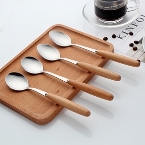 ด้ามไม้บีช 410 สแตนเลสสตีล ชุดมีดสเต็ก ส้อม ช้อน ตะเกียบสไตล์ญี่ปุ่น ดีไซน์มินิมอล ขัดเงาแบบกระจก สำหรับของหวาน - Product Image 3