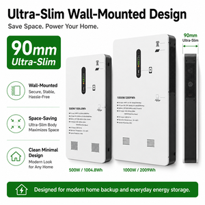 Système de stockage d'énergie (ESS) mural ultra-mince 500W 1000Wh tout-en-un avec onduleur intégré pour l'alimentation de secours domestique - Product Image 3
