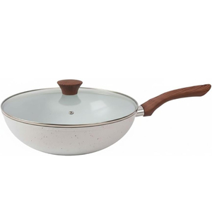 <b>Ceramic</b> Non-Stick Wok 28cm With Glass Lid Wooden Handles For Gas And Induction Cookers - Product Image 1