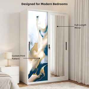 Blanc imprimé miroir en acier porte coulissante pour enfants double enfants dernier design bébé métal tissu placard chambre meubles armoires - Product Image 2