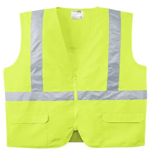 Mens yellow 100% polyester oxford Mesh inset at back for breathability Chest and lower pockets for pen and tools Safety Vest
