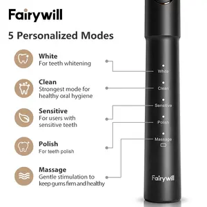 Fairywill FW E11แปรงสีฟันไฟฟ้าไร้สาย,แปรงสีฟันไฟฟ้าสั่นตั้งเวลาได้ชาร์จได้สำหรับดูแลช่องปาก